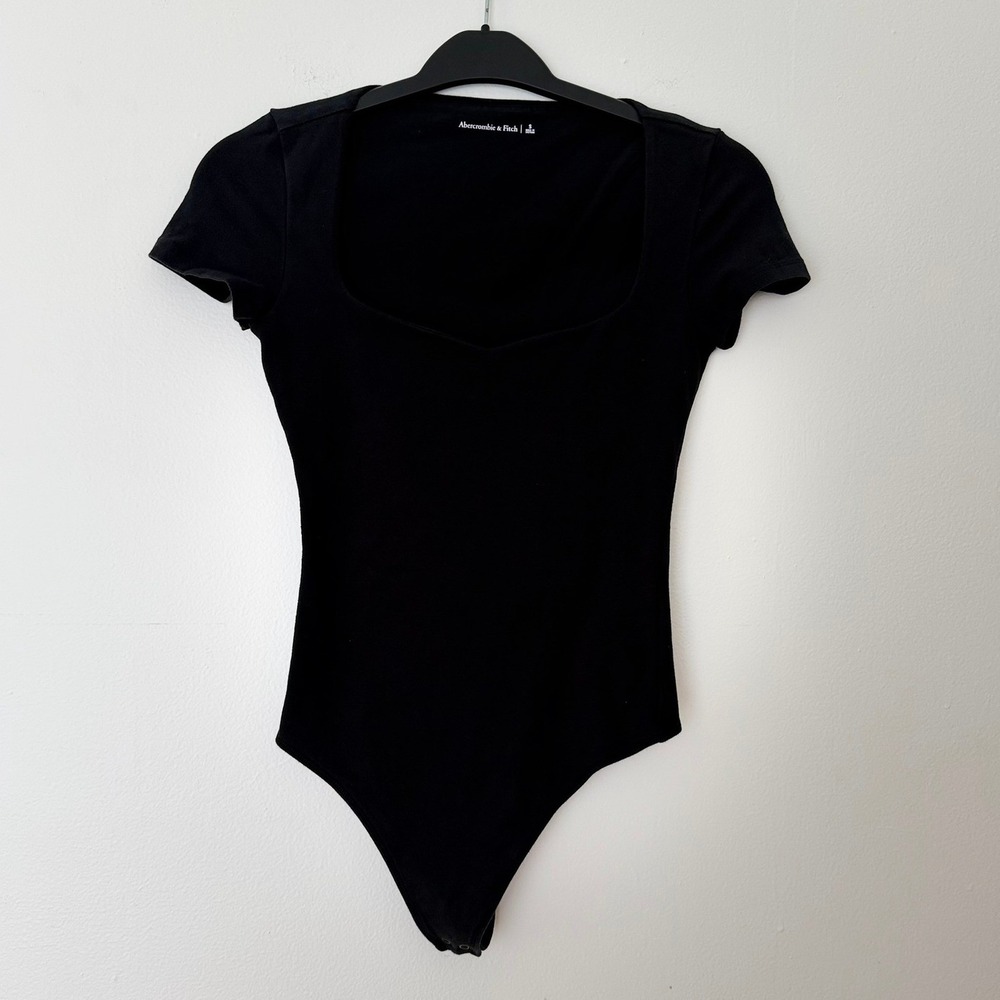 Abercrombie & Fitch Black Sweetheart Square Neck Short Sleeve Bodysuit Small